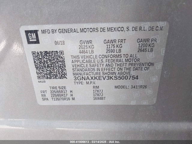 3GNAXKEV3KS500754 Chevrolet EQUINOX LT