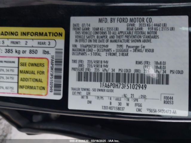 1FA6P0H73F5102949 Ford FUSION SE