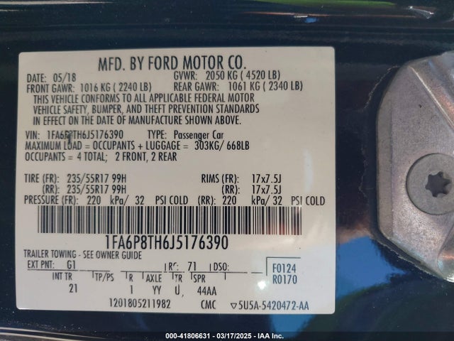 1FA6P8TH6J5176390 Ford Mustang Ecoboost