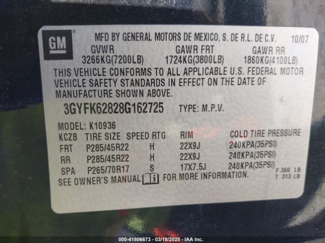2008 CADILLAC ESCALADE EXT 3GYFK62828G162725 Photo 8