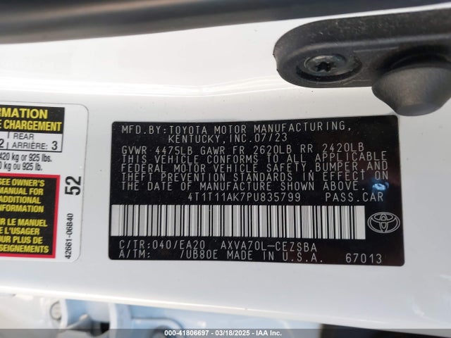 4T1T11AK7PU835799 Toyota CAMRY SE