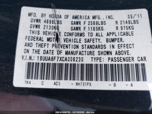 2012 ACURA TL 19UUA8F7XCA006230 Photo 8