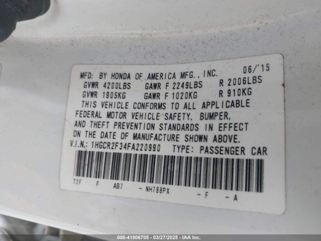 1HGCR2F34FA220990 Honda k24w1