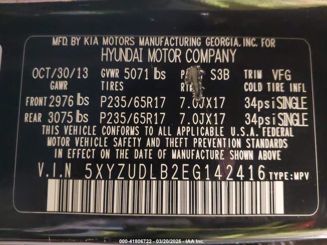 5XYZUDLB2EG142416 Hyundai Santa Fe Sport 2.4l