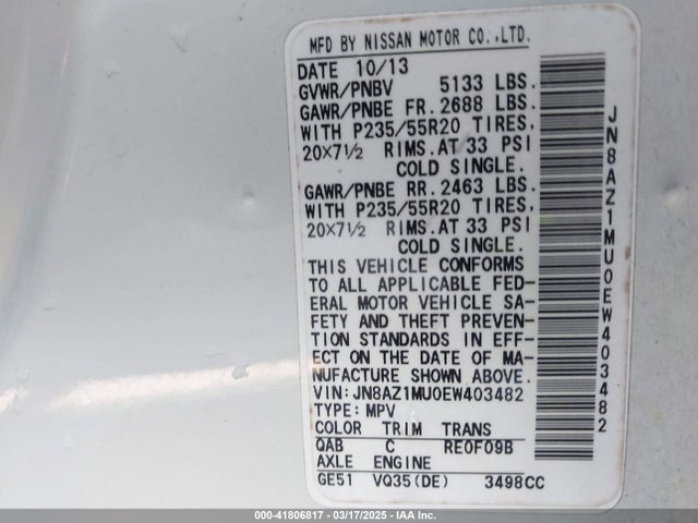 JN8AZ1MU0EW403482 Nissan Murano Le