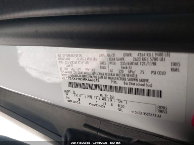 1FBAX2Y83MKA49312 Ford Transit-350 Passenger Van Xlt
