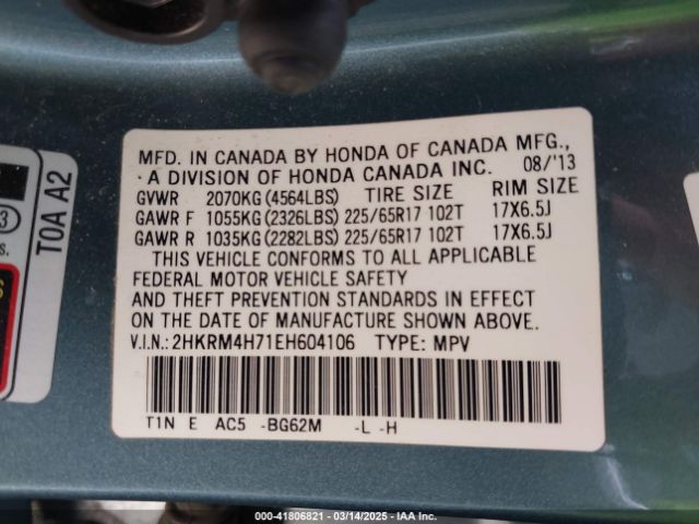 2HKRM4H71EH604106 Honda Cr-v Ex-l