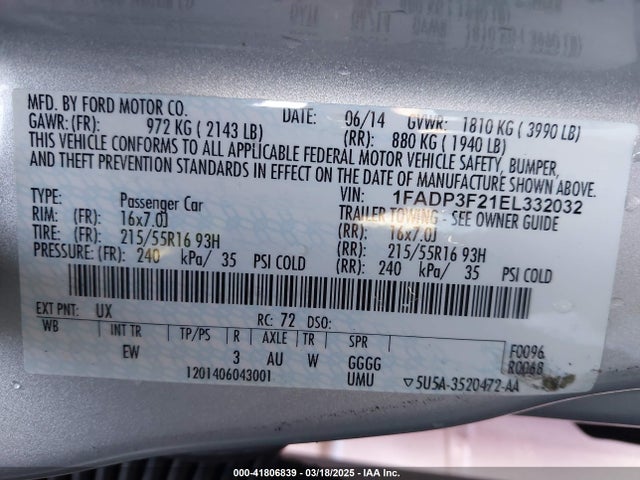 Aukcja sprzedaży 2014 Ford Focus Se, vin: 1FADP3F21EL332032, numer aukcji: 41806839