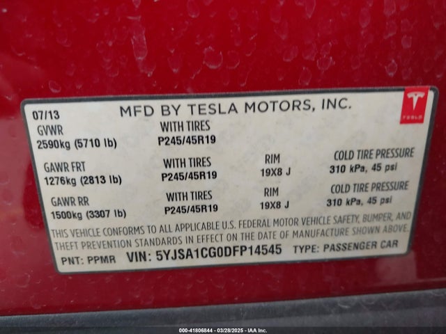 2013 TESLA MODEL S 5YJSA1CG0DFP14545 Photo 8