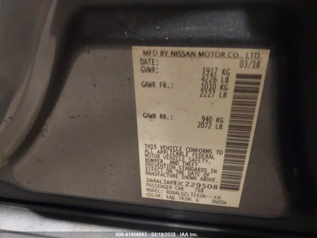 1N4AL3AP8JC229508 Nissan Altima 2.5 S