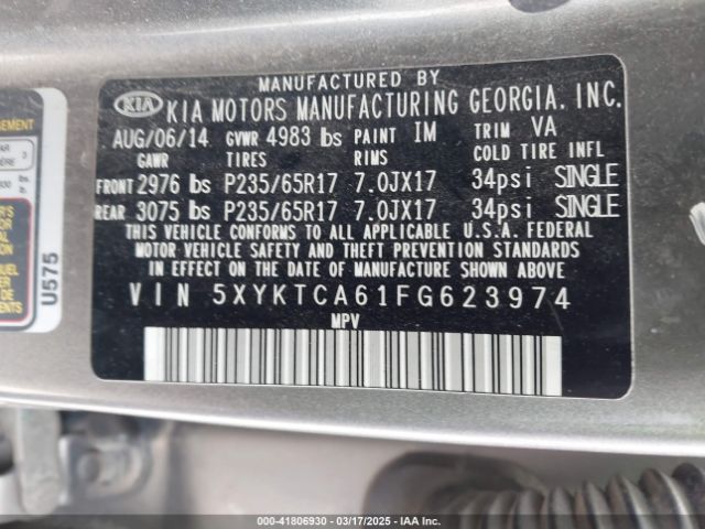5XYKTCA61FG623974 KIA SORENTO LX