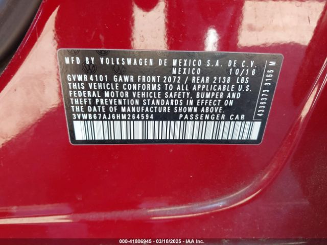 3VWB67AJ6HM264594 Volkswagen Jetta 1.4t Se
