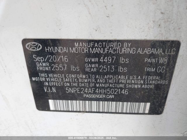 5NPE24AF4HH502146 Hyundai Sonata