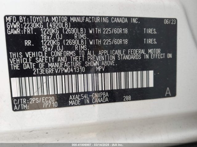 2T3E6RFV7PW041310 Toyota Rav4 Hybrid Xse