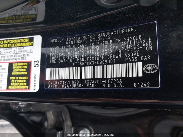 4T1B61HKXKU809001 Toyota CAMRY XSE