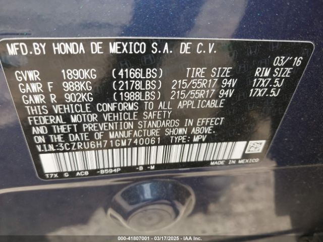 3CZRU6H71GM740061 Honda Hr-v Ex-l
