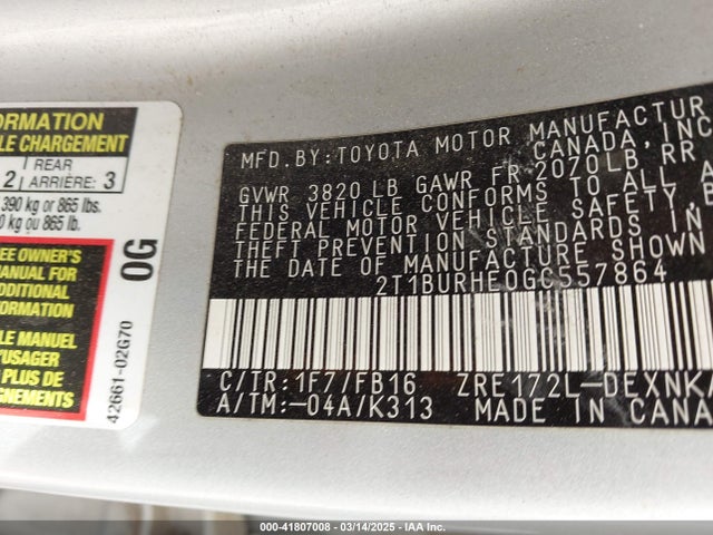 Toyota COROLLA LE 2016 2T1BURHE0GC557864 Image 9