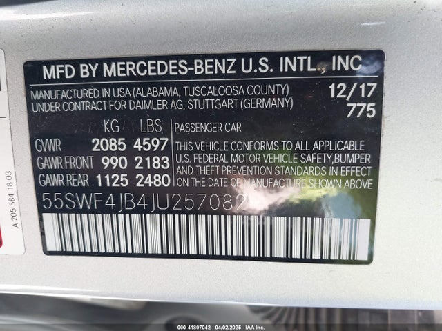 55SWF4JB4JU257082 Mercedes-Benz C 300