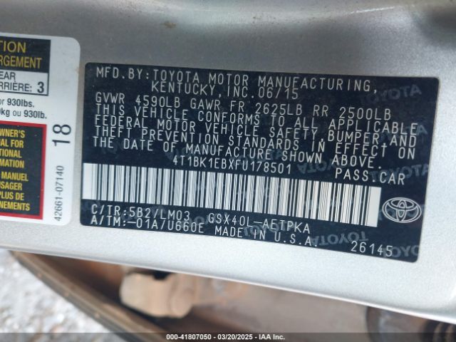 4T1BK1EBXFU178501 Toyota AVALON LIMITED