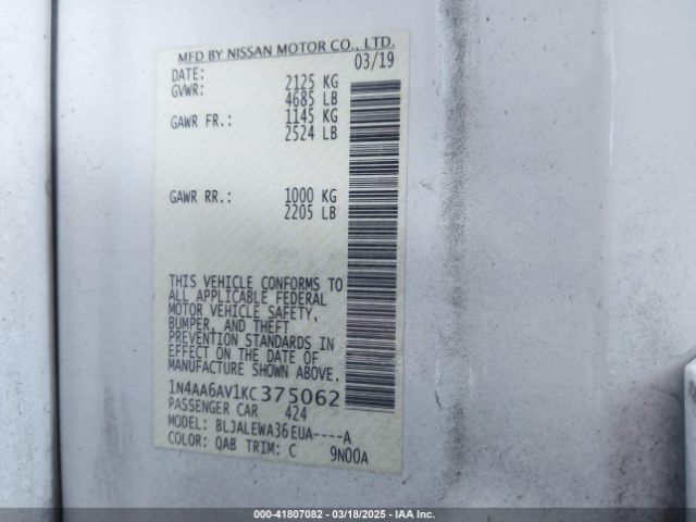 1N4AA6AV1KC375062 Nissan Maxima 3.5 Sl