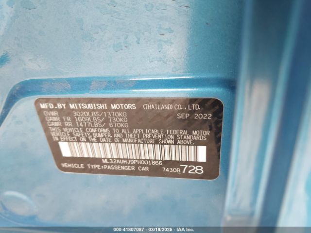 ML32AUHJ9PH001866 Mitsubishi Mirage Es/le