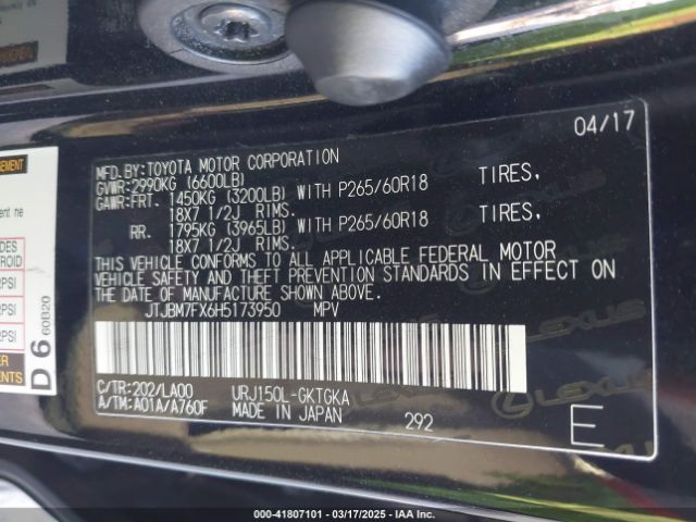 JTJBM7FX6H5173950 Lexus GX 460