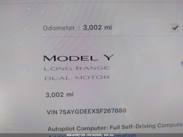 7SAYGDEEXSF267888 Tesla Model Y Long Range Dual Motor All-wheel Drive