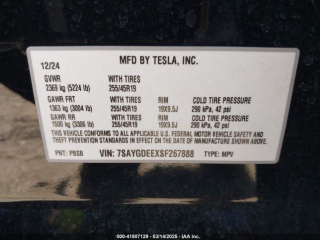 7SAYGDEEXSF267888 Tesla Model Y Long Range Dual Motor All-wheel Drive