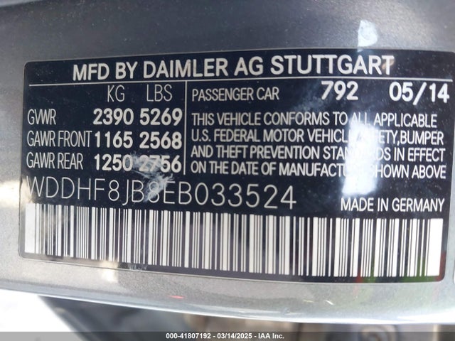 WDDHF8JB8EB033524 Mercedes-Benz 2014