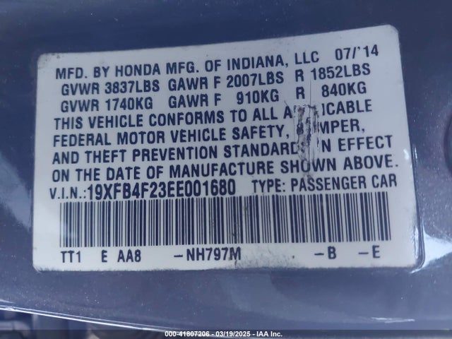 Honda lea2 2014 19XFB4F23EE001680 Image 9