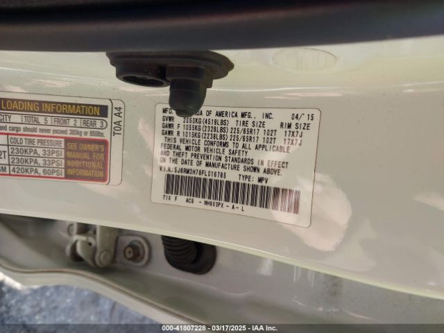 5J6RM3H78FL016785 Honda Cr-v Ex-l