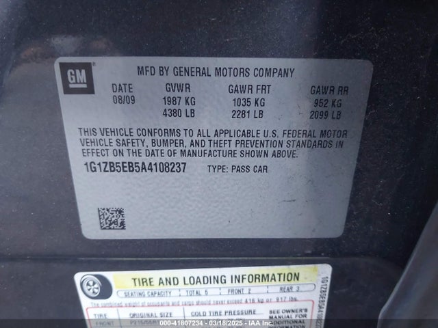 Продаж на аукціоні авто 2010 Chevrolet Malibu Ls, vin: 1G1ZB5EB5A4108237, номер лоту: 41807234