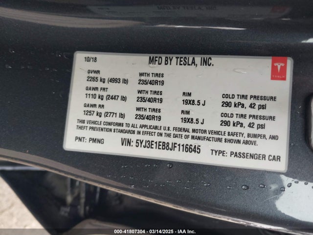 2018 TESLA MODEL 3 5YJ3E1EB8JF116645 Photo 8