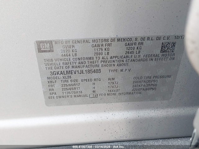 3GKALMEV1JL185403 GMC Terrain Sle