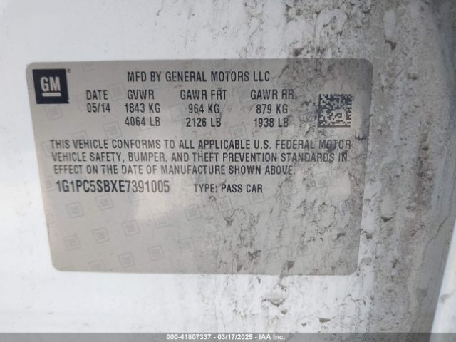 1G1PC5SBXE7391005 Chevrolet Cruze 1lt Auto