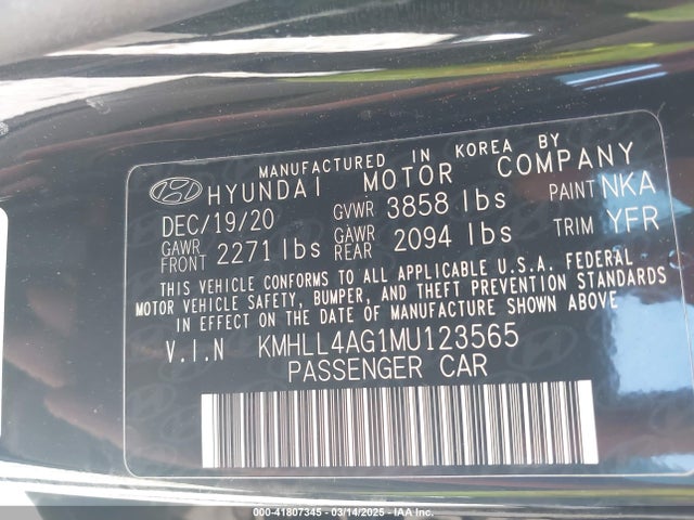 KMHLL4AG1MU123565 Hyundai ELANTRA SE