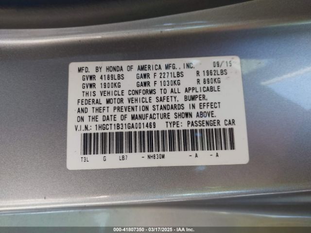 1HGCT1B31GA001469 Honda Accord Lx-s