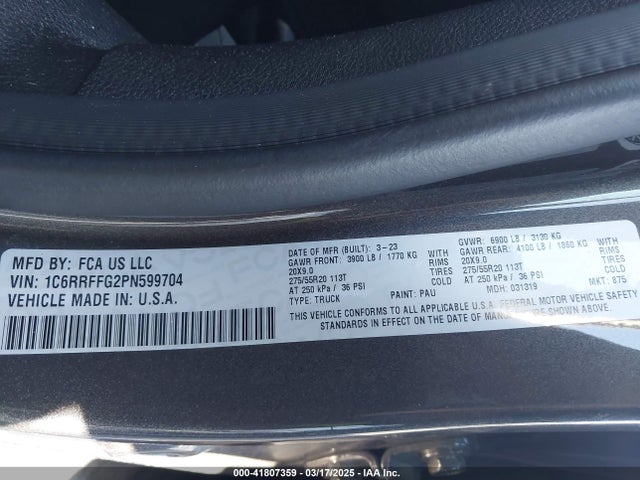 1C6RRFFG2PN599704 RAM 1500 Big Horn  4x4 5'7 Box
