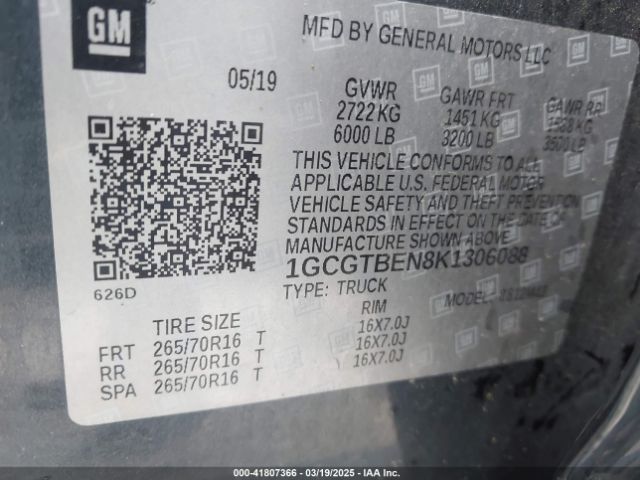 1GCGTBEN8K1306088 Chevrolet Colorado Wt