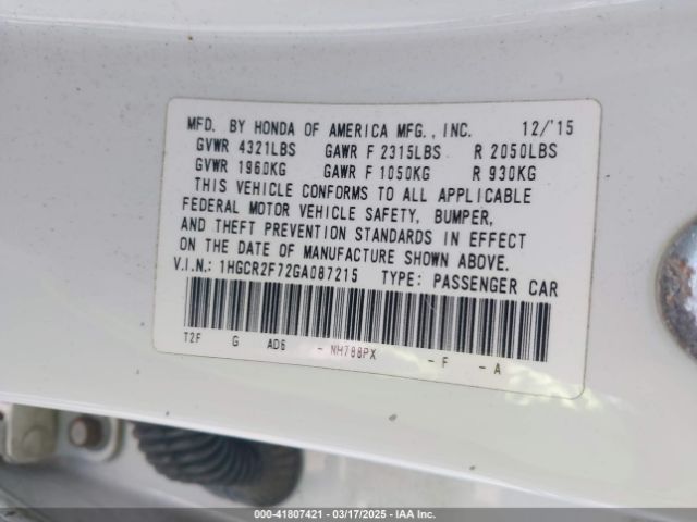 1HGCR2F72GA087215 Honda ACCORD EX