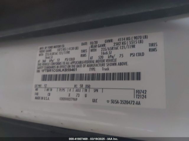 1FTBR1CG9LKB59461 Ford Transit-250