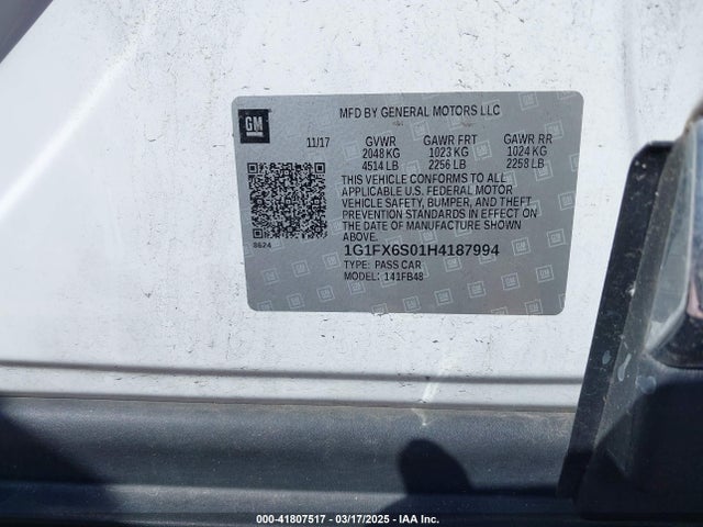 1G1FX6S01H4187994 Chevrolet Bolt Ev Premier