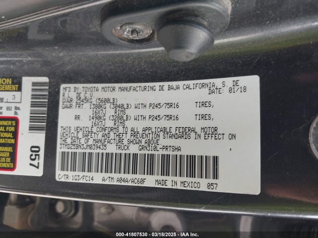 3TMDZ5BN3JM039435 Toyota Tacoma Sr5 V6