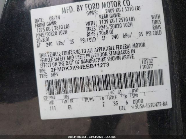 2FMDK3K94EBB11273 Ford Edge Limited