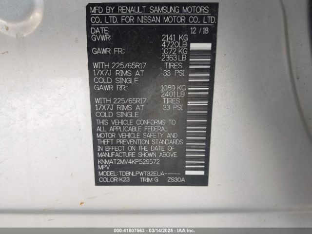 KNMAT2MV4KP529572 Nissan ROGUE S