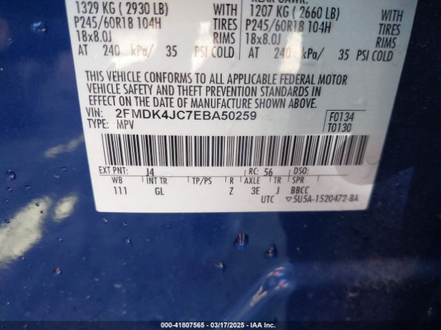 2FMDK4JC7EBA50259 Ford EDGE SEL