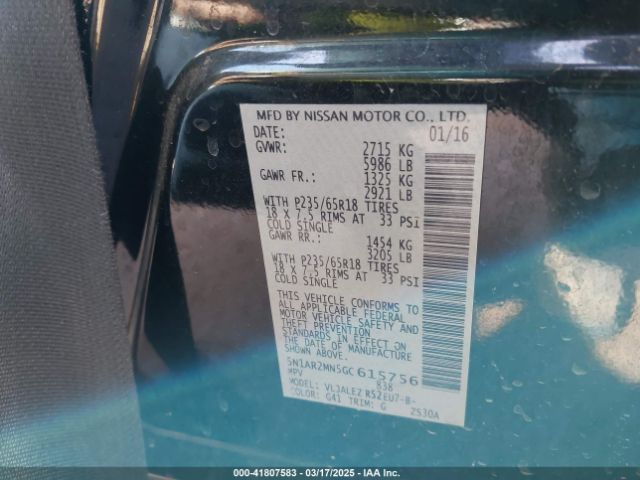 5N1AR2MN5GC615756 Nissan Pathfinder Platinum/s/sl/sv