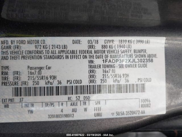 1FADP3F2XJL302358 Ford FOCUS SE