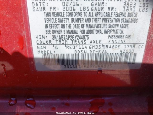 3N1AB7AP2GY244075 Nissan SENTRA SV