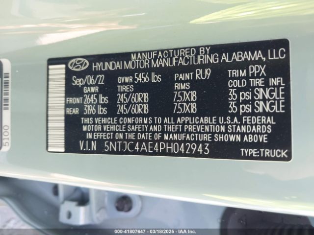 5NTJC4AE4PH042943 Hyundai Santa Cruz Sel